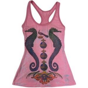 Butterfly Dropout Pink Tank Top with Seahorse Design